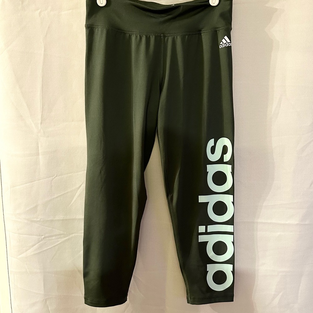 Adidas Climalite Hunter Green Leggings Size Medium Blue Adidas logo